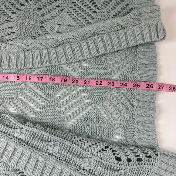 Garnet Hill Cardigan Sweater Womens Medium Blue Open Knit Linen Cotton Blend - Picture 9 of 10